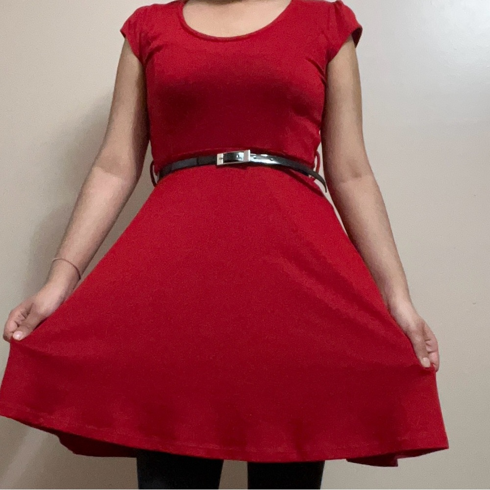 Red Midi Sundress with Flutter Sleeves and Scoop Neck